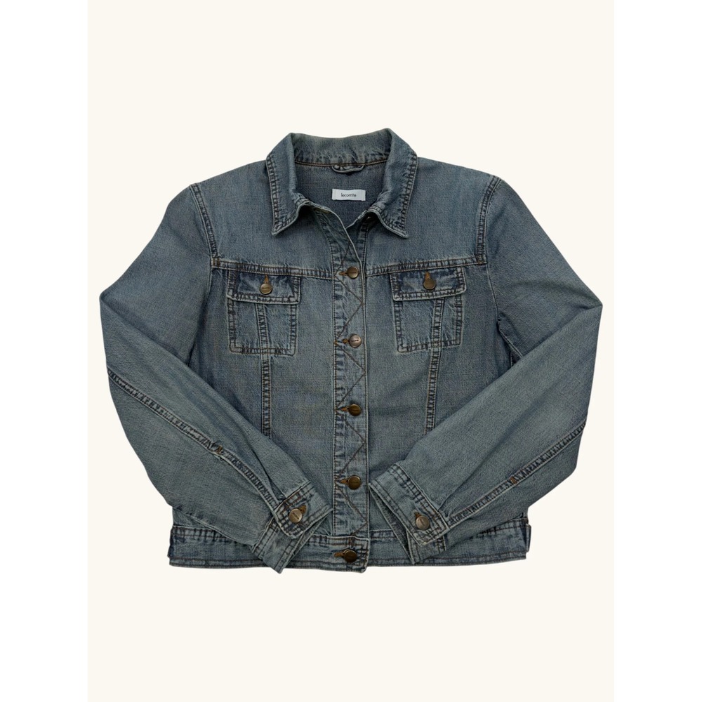 Lecomte Blue Denim Jacket Medium Wash Button Up Trucker Coat Womens Size M